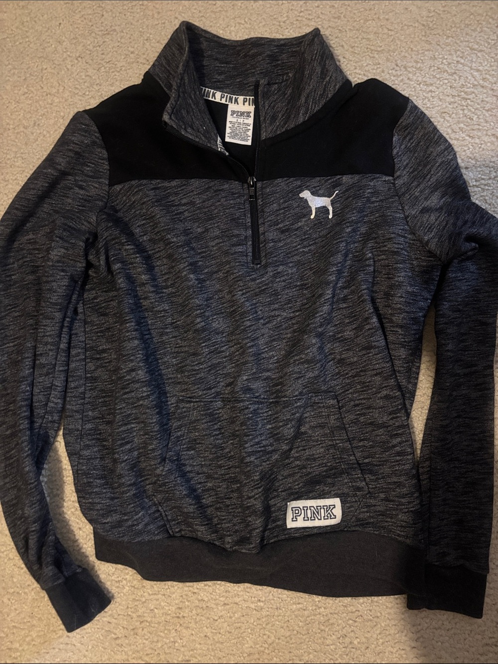 Victoria's Secret PINK Grey and Black Quarter-Zip Pullover